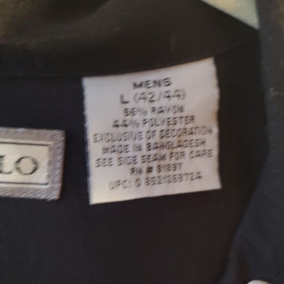 Monte Carlo Men's L Black Cuban Button Up Shirt Short Sleeve Embroidered - Picture 4 of 8